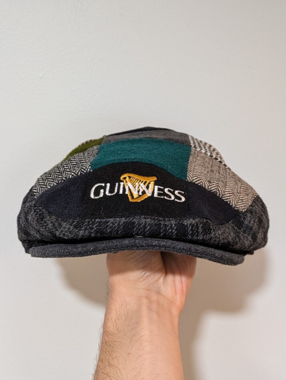 Vintage Guinness Patchwork Tweed Wool Flat Newsboy Cap - Men's